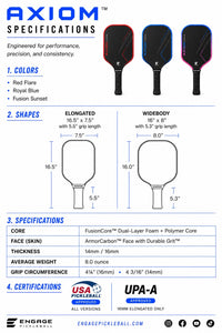 Engage Axiom Elongated Pickleball Paddle | Durable Grit (VIP)