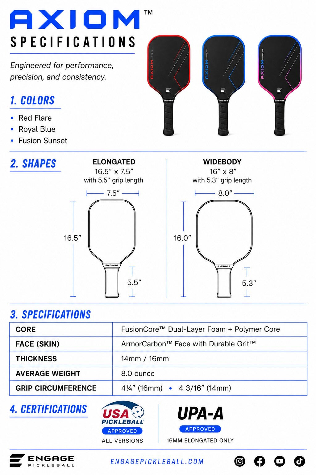 Engage Axiom Widebody Pickleball Paddle | Durable Grit