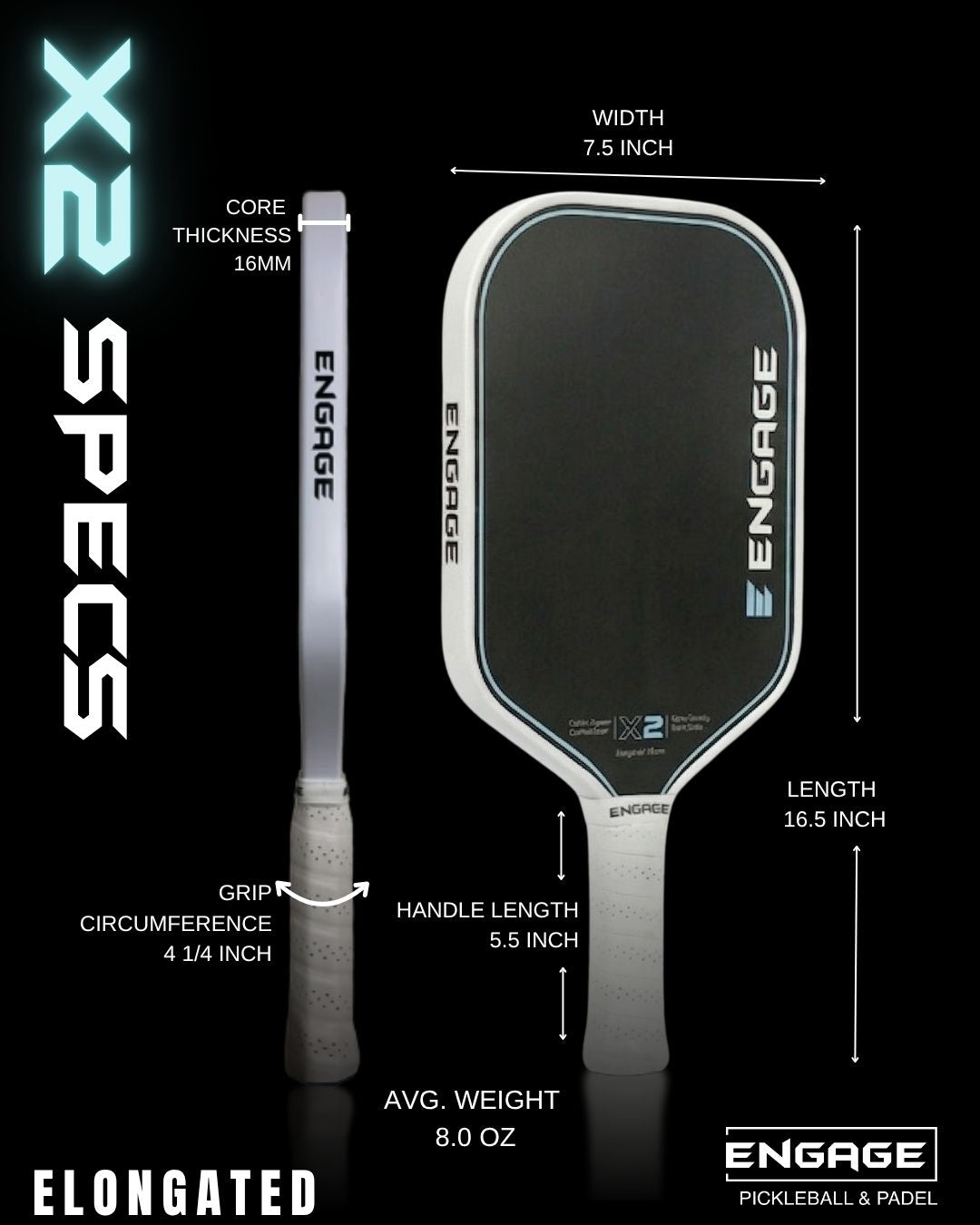 Engage X2 Elongated Pickleball Paddle (UHSPA)